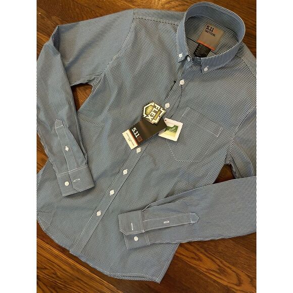 5.11 Tactical Other - 5.11 511 Tactical Mens XS Long Sleeve Alpha Flex Dress Button Down‎ Gingham Blue